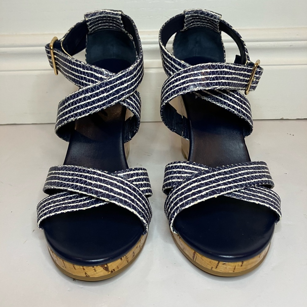 Cole Haan Grand OS Women’s 8.5 Blue White Jillian Cork Wedge Sandal Platform - Picture 4 of 10